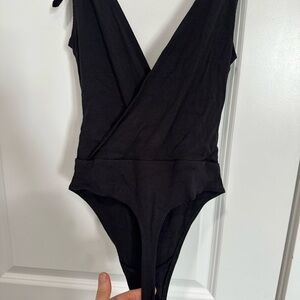 Wilfred Black Ribbed One-Piece Tie Strap Bodysuit